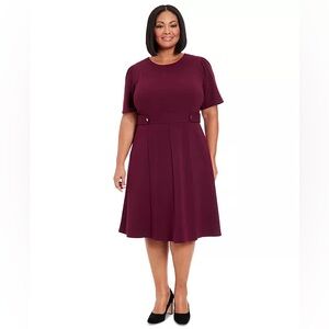 London Times Fit & Flare Midi Dress 24W Eggplant Plus Size 3X Brand New